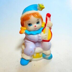Vintage 1960s Stahlwood Girl Clown Squeaky Toy Taiwan MCM Circus Drum Guitar 6.5